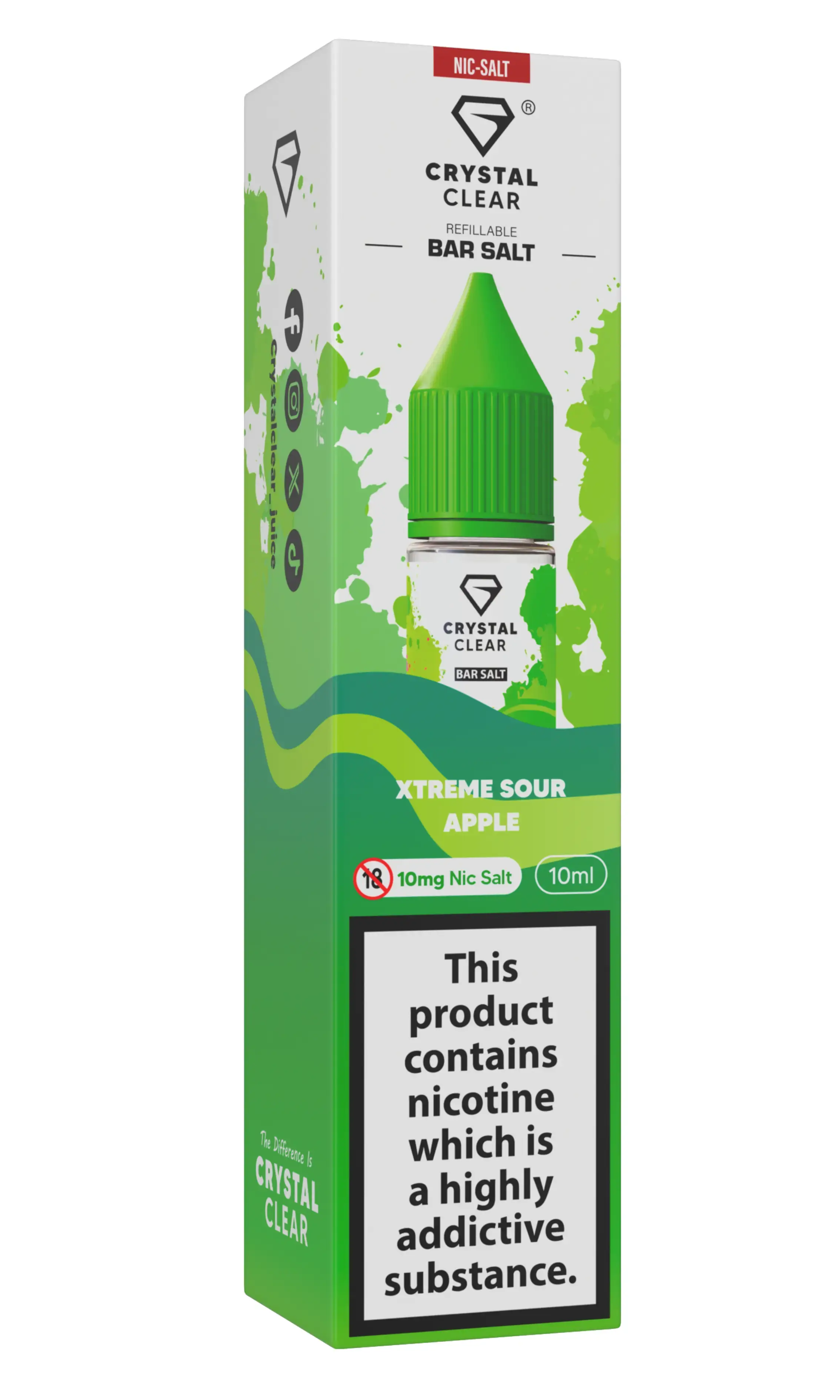 Xtreme Sour Apple Nic Salt E-Liquid by Crystal Clear Bar Salts 10ml | 10mg